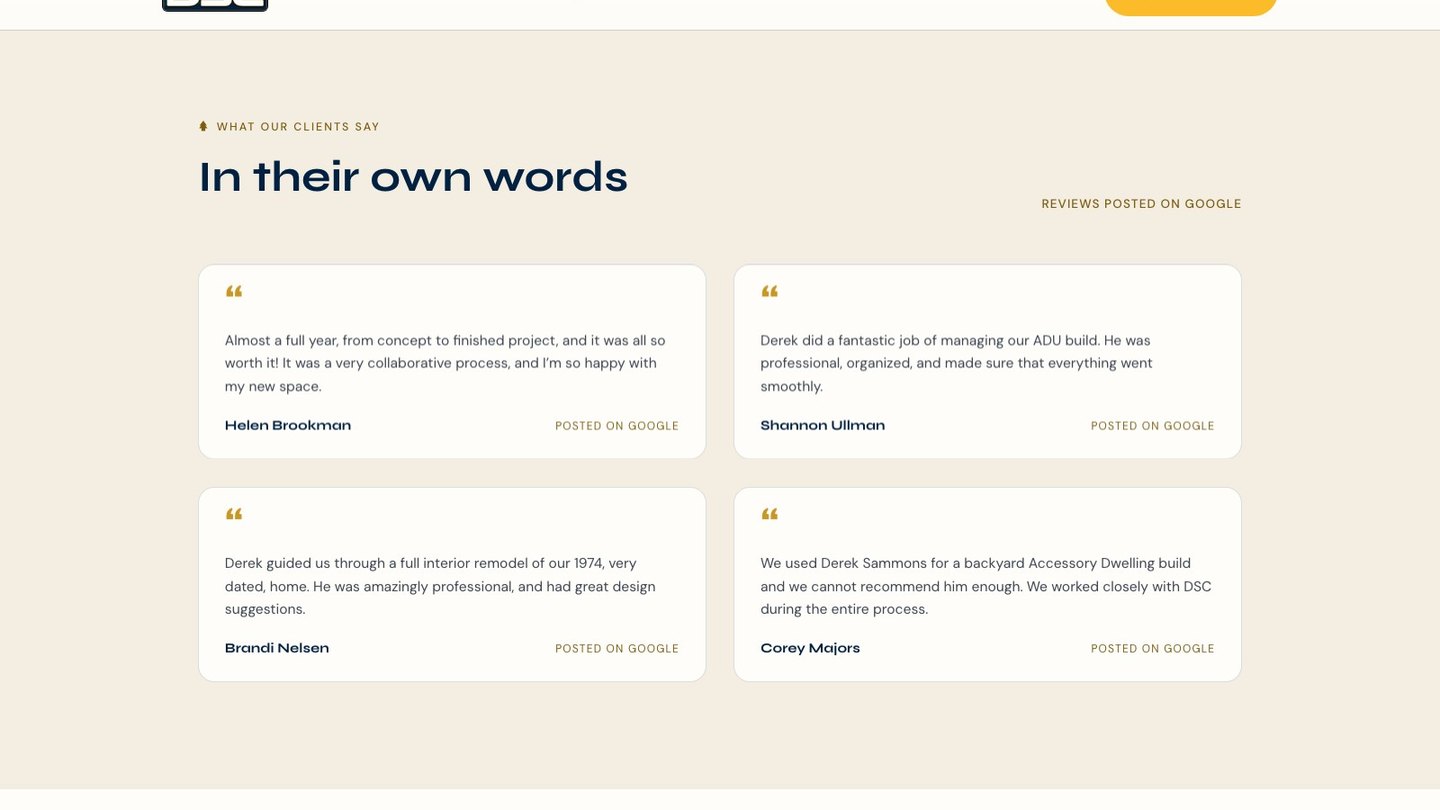 The reviews section of the new homepage