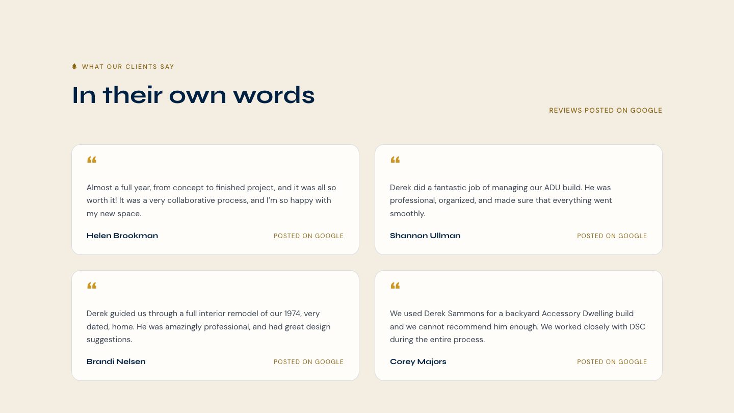 The reviews section of the new homepage